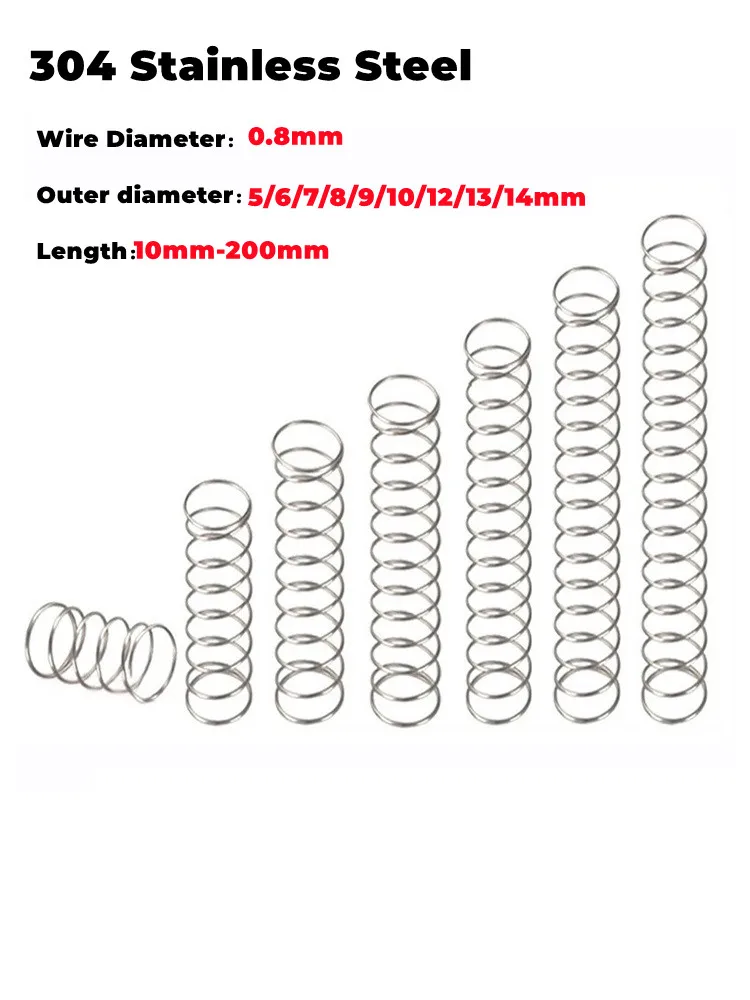 304 Stainless Steel Compression Spring Wire Diameter 0.8mm Outer Diameter 5/6/7/8/9/10/11/12/13