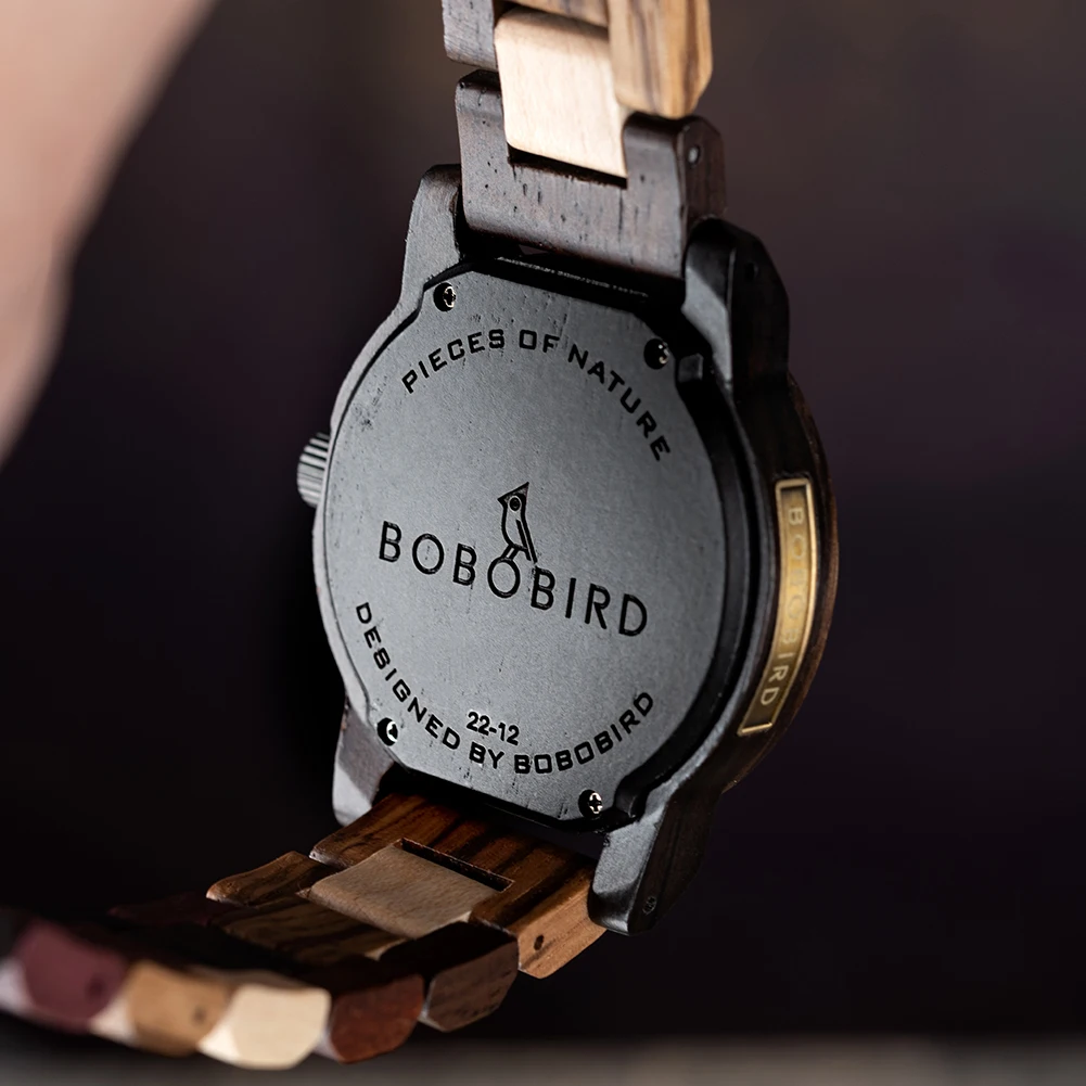 BOBO BIRD Men's Wood Watch Date Week Display Timepieces Quartz Wood Wristwatch For Men Customizable Gifts relogio masculino