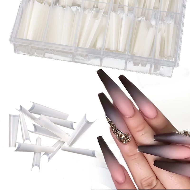 

240 Pcs/Box Flat Head French Nail Tips Extra Long C Curve Straight Coffin Nail Tips Half Cover False Nail Tip False Nails Tool