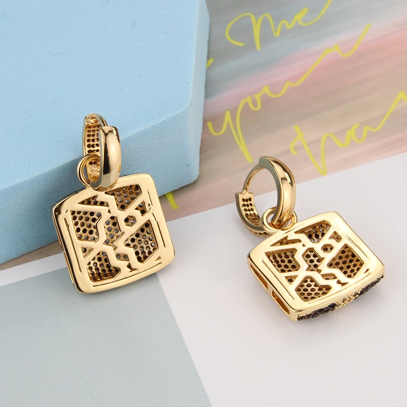 SUNSLL New Design Light Luxury Fashion Earrings Gold Color Inlaid Leopard Zircon Square Pendant Exquisite Jewelry Gift