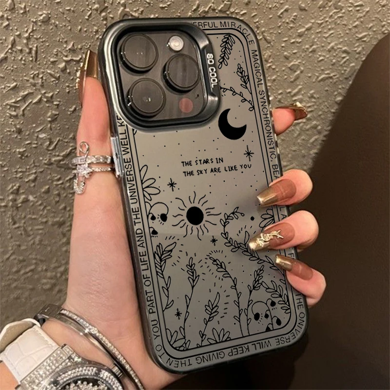thumbnail image 1 of Funda de teléfono con IMD de plata galvanizada con estrella y luna fresca para iPhone 15, 16 Pro Max, 14, 13, 12, 11 Pro, XR, XS, 7, 8 Plus, carcasa trasera a prueba de golpes, 1 of 4