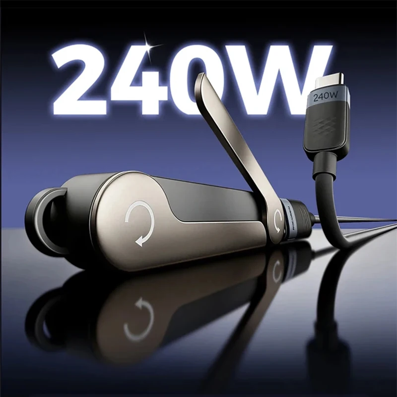 240W 고속 충전 OTG 어댑터 타입-C(남성) - USB-C(여성) 변환기, 2 in 1 브래킷(접이식 휴대폰 거치대 포함)