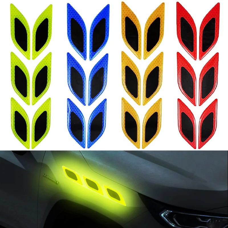 6pcs/Set Car Reflective Stickers Anti-Scratch Safety Warning Sticker Moto Truck Auto Motor Exterior Decorative Accessories reflective stickers