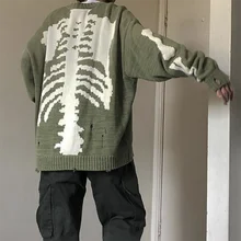

Men and Women O Neck Knitted Harajuku Streetwear Sweater Pullover Loose Casual Tops Japanese Hole Skull Print Oversize Sweaters