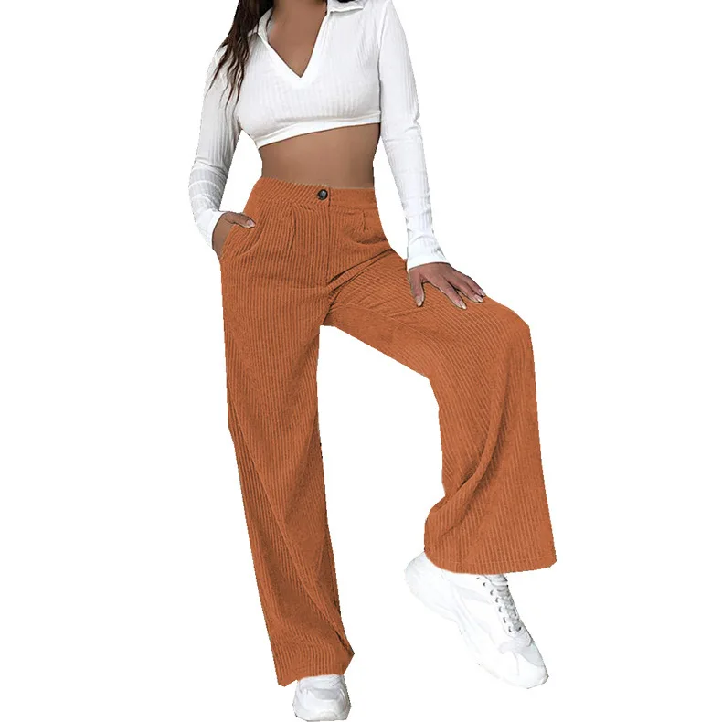 Autumn New Women's Corduroy Casual Pants Solid Color Loose High-waisted Straight Pants