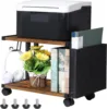 Printer Stand with Storage Bag Under Desk Printer Table on Wheels 2 Tier Small Desktop Rolling Stand Shelf  (Brown) 6