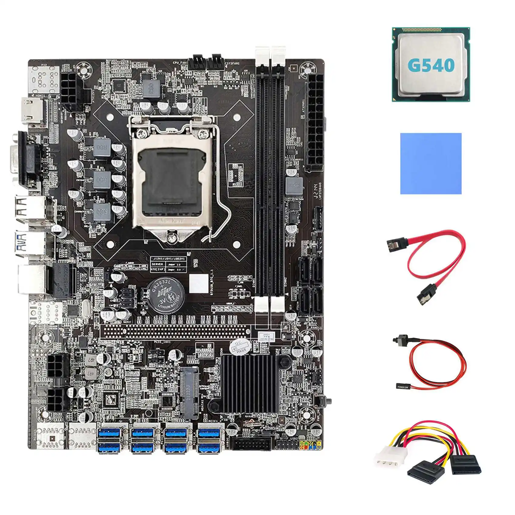 

Материнская плата B75 BTC Miner 8XPCIE к USB + процессор G540 + кабель 4-контактный к SATA + кабель переключателя + материнская плата с термопанелью
