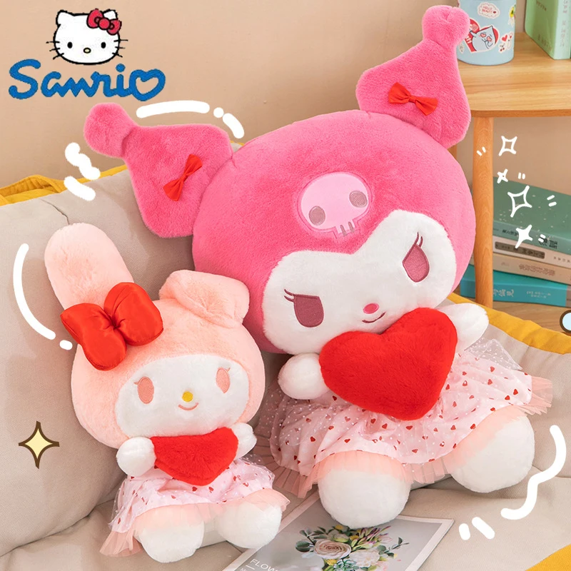 

Новинка, плюшевые игрушки Sanrio Kuromi My Melody, плюшевые игрушки в виде сердца, плюшевая кукла, симпатичная аниме мягкая диванная подушка, подушка, детская игрушка, подарок