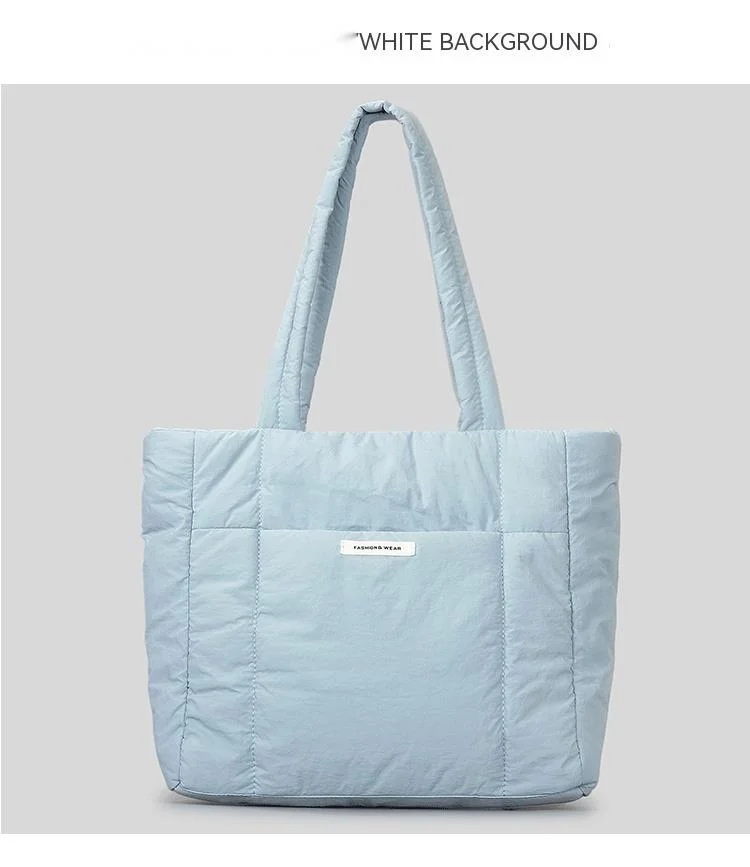 Shoulder Bag for Women Niche Simple Lightweight and Large-capacity Nylon Cloth Armpit Bag Solid Color Soft Down Cotton Handbag_voghion.com