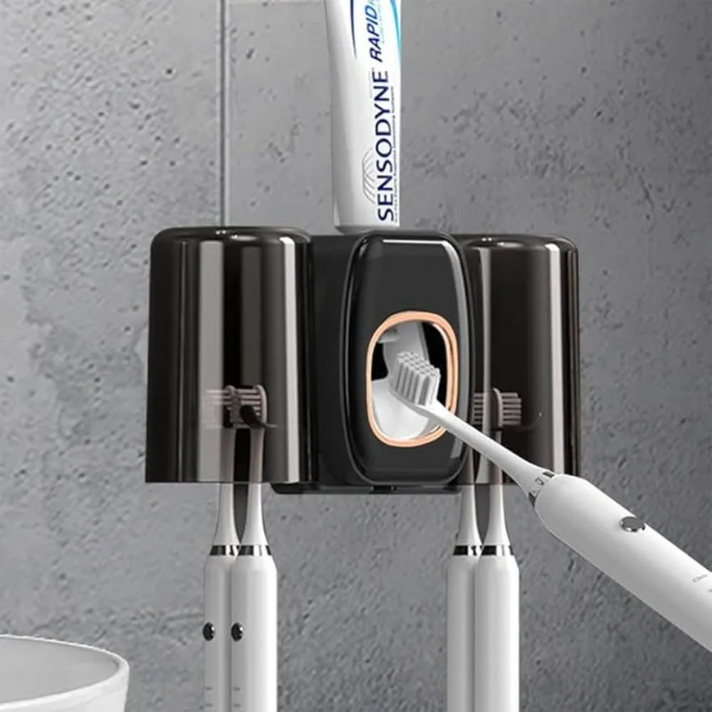 Porte Brosse à Dents Mural Distributeur Automatique Noir - Support Brosse à Dent Electrique Multifonction Avec Fixation Murale