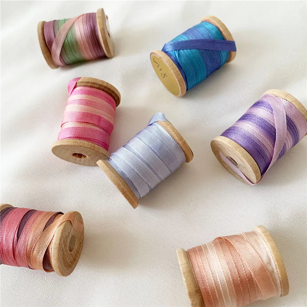 4MM 10MM Variegated Of 100% Pure Silk Embroidery Ribbon Thin Taffeta Ins  Style Handcraft Embroidery Natural Pure Silk Ribbon - AliExpress