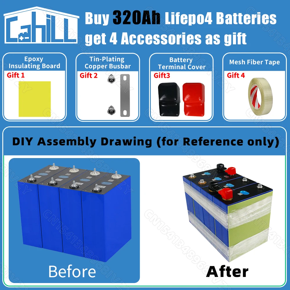 320Ah Lifepo4 Battery 3.2V Lithium iron phosphate Rechargeable Cell For DIY 12V 24V RV Solar Camping 8000 cycle rechargeable battery