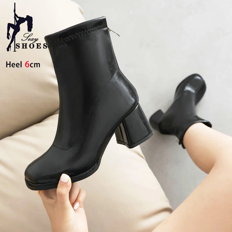 Thick High Heel Ankle Boots Spring Autumn Ladies Shoes 2024 Elegant Women Winter Keep Warm Short Booties Large Size 43 44 45 46