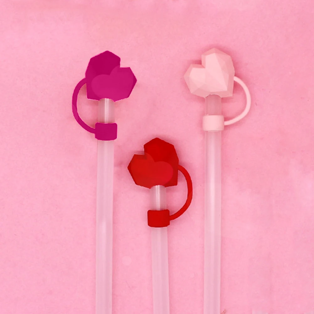 PVC 하트 다이아몬드 빨대 커버 10mm 귀여운 다이아몬드 빨대 캡 먼지 방지..