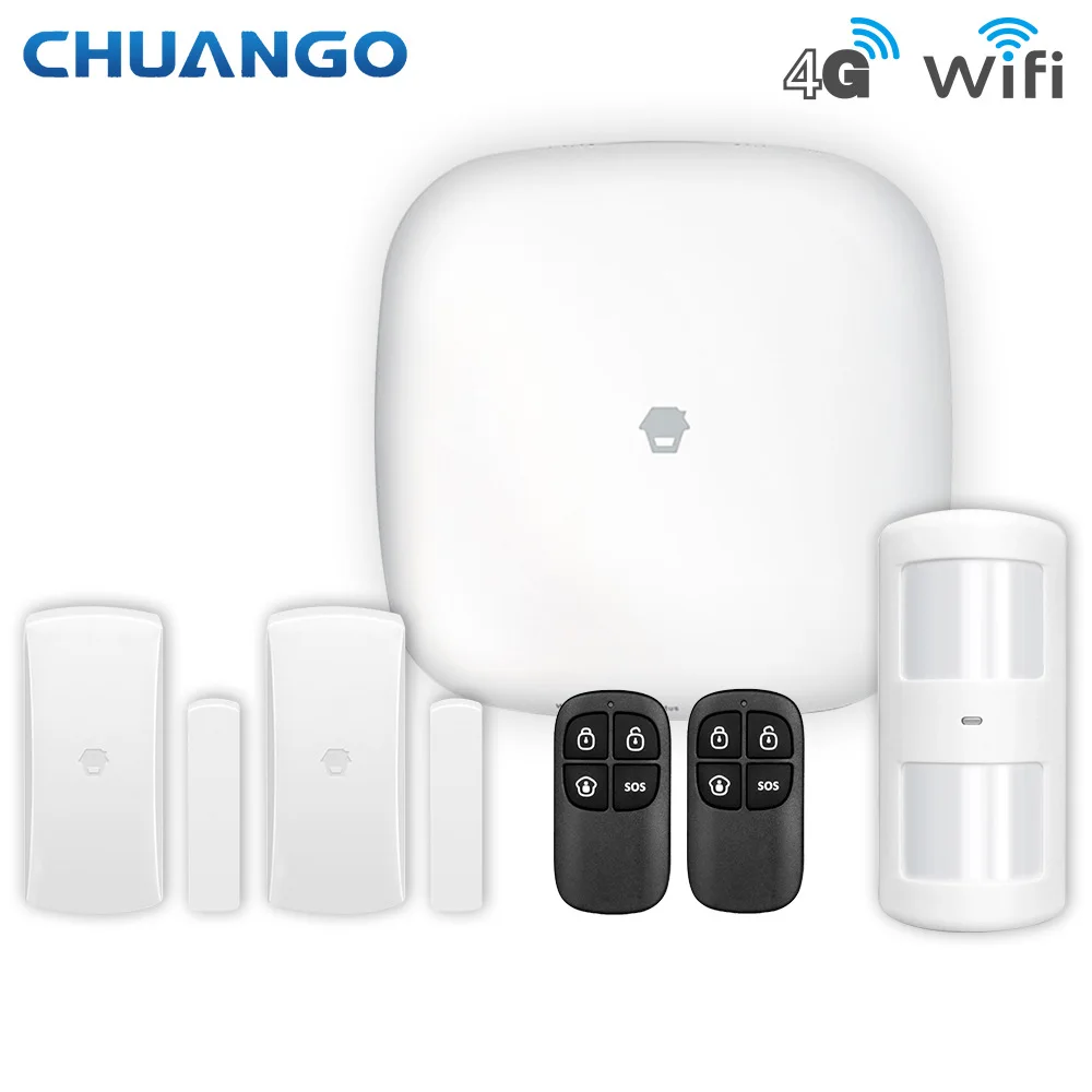 

400-LTE WiFi & 4G GSM Upscale Chuango High Performance Alarm System Smart Home Burglar Alarm System with Smoke/Gas/PIR Detector