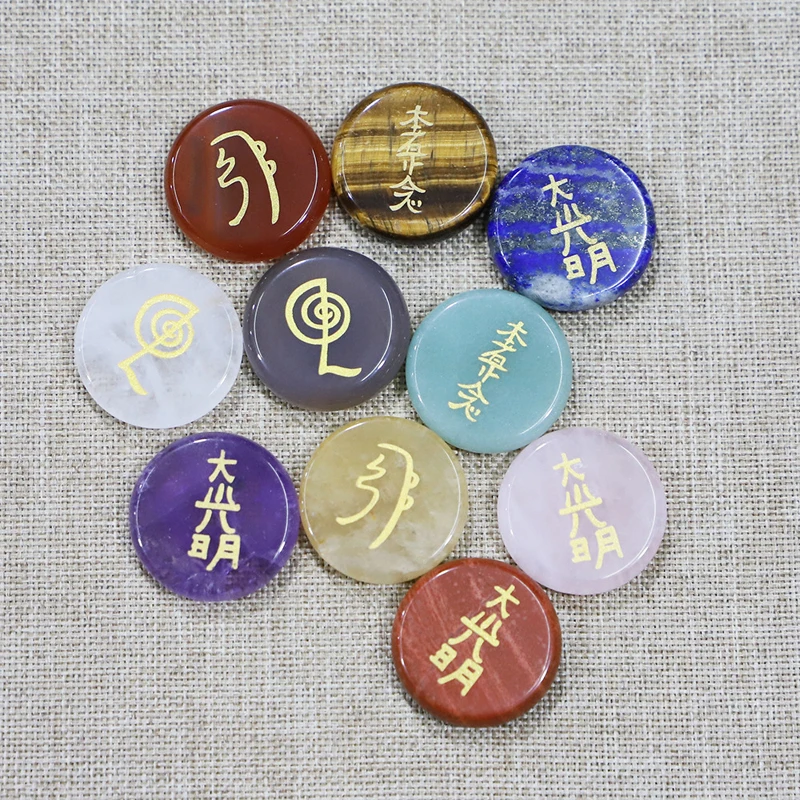 4pcs Natural Crystal Stones Cho Ku Rei Symbol Sacred Spiritual Healing Gems Rune Energy Amulet 7 Reiki Chakra Rock Quartz Set
