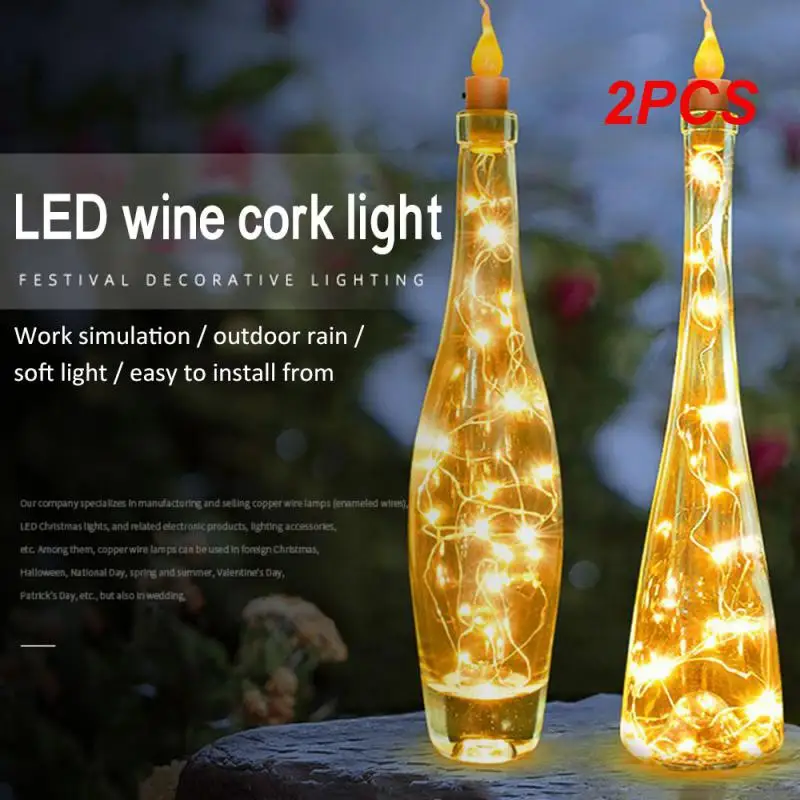 

2PCS 20 LED Solar Wine Bottle Light With Cork Holiday Decoration Garland Cork Light IP65 Waterproof Copper Wire Fairy String