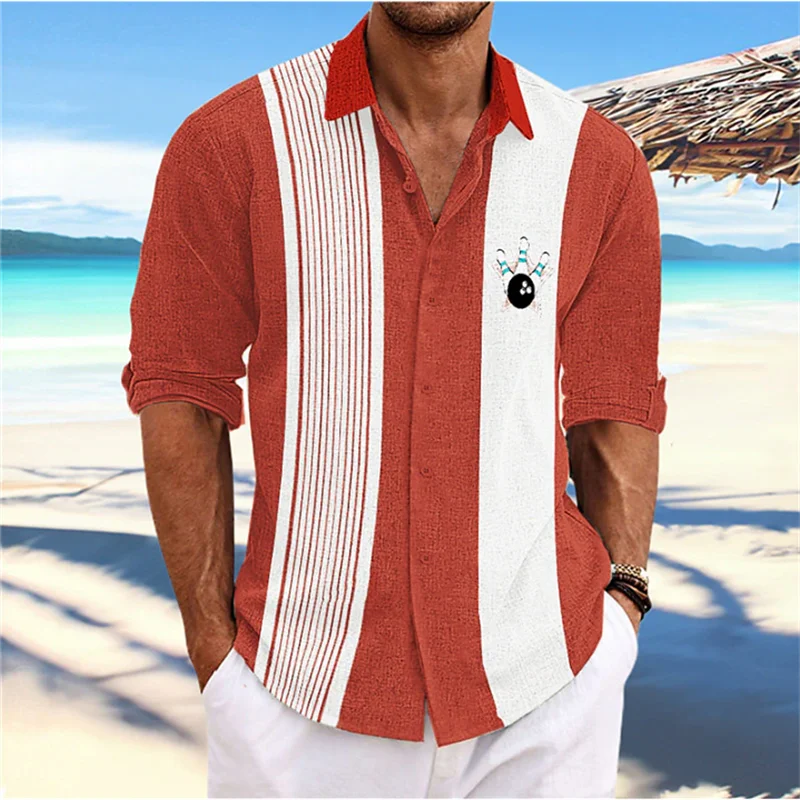 Men's Shirt Fashion Hawaiian Shirt Bowling Retro Stripe Long Sleeve Lapel Casual Vacation Soft Comfortable Plus Size