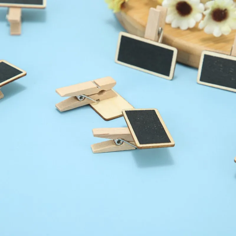 10pcs 4x3.5cm Wooden Photo Clips Mini Message Blackboard Portable Memo Clothespin Insert Sign Stationery Postcard Party Craft