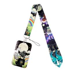 Floral Cartoon Cat Lanyard with ID Card Holder - Stylish Neck Strap (2)