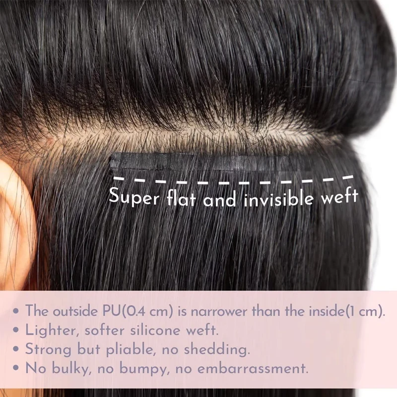 Tape In 100% Real Virgin Human Hair Brazilian Human Hair Straight Extensions Skin Weft Adhesive Glue On Salon Quality for Woman