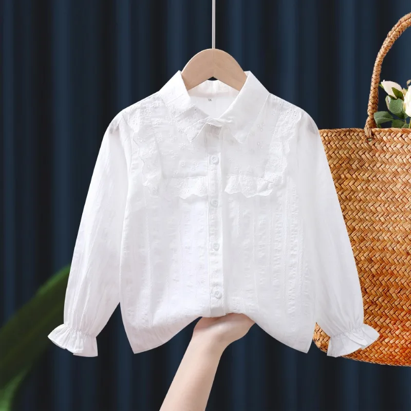 Spring Autumn Long Sleeve Kids Shirts School Girl Shirt Baby Toddler Teen Girls Lace White Blouse Tops Children Clothes kids shirts