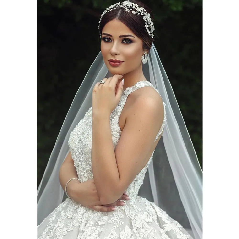 Robe de Mariée Élégante en Dentelle, Manches Transparentes, Col Haut, Balayage avec lèvent