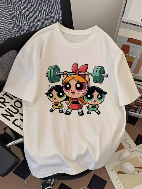 Girls Super Powerful Blouse Training Harajuku Short Sleeve Casual Women's T-shirt Clothing Street Tops Tees Aesthetic Clothes 3