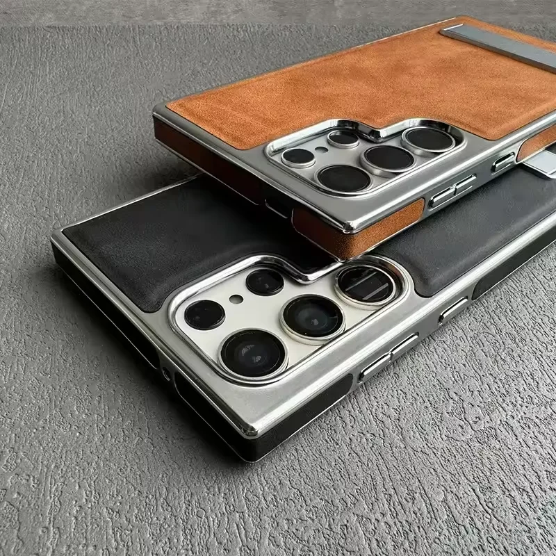 Executive PU Leather Phone Case with Kickstand and Foldable Stand Holder