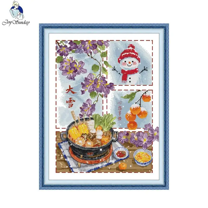 Joy Sunday Winter Hot Pot Muster Kreuzstichset Heimdekoration Geschenk Factory Outlet DMC 16CT 14CT 11CT Handstickerei