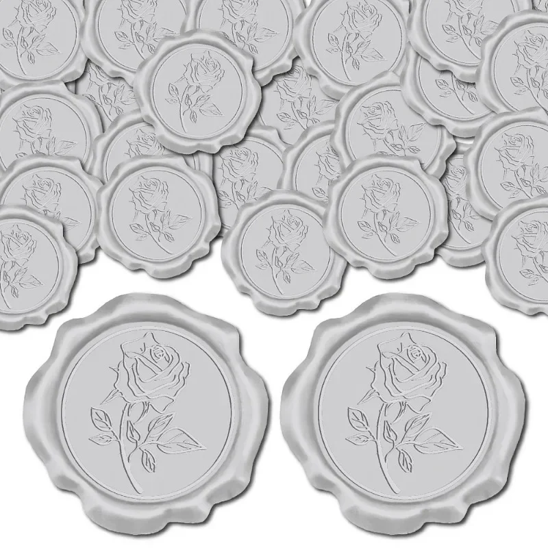 

50PCS Adhesive Wax Seal Stickers Envelope Seal Decoration For Craft Scrapbook DIY Gift Silver Color Flower 30mm 50pcs/box