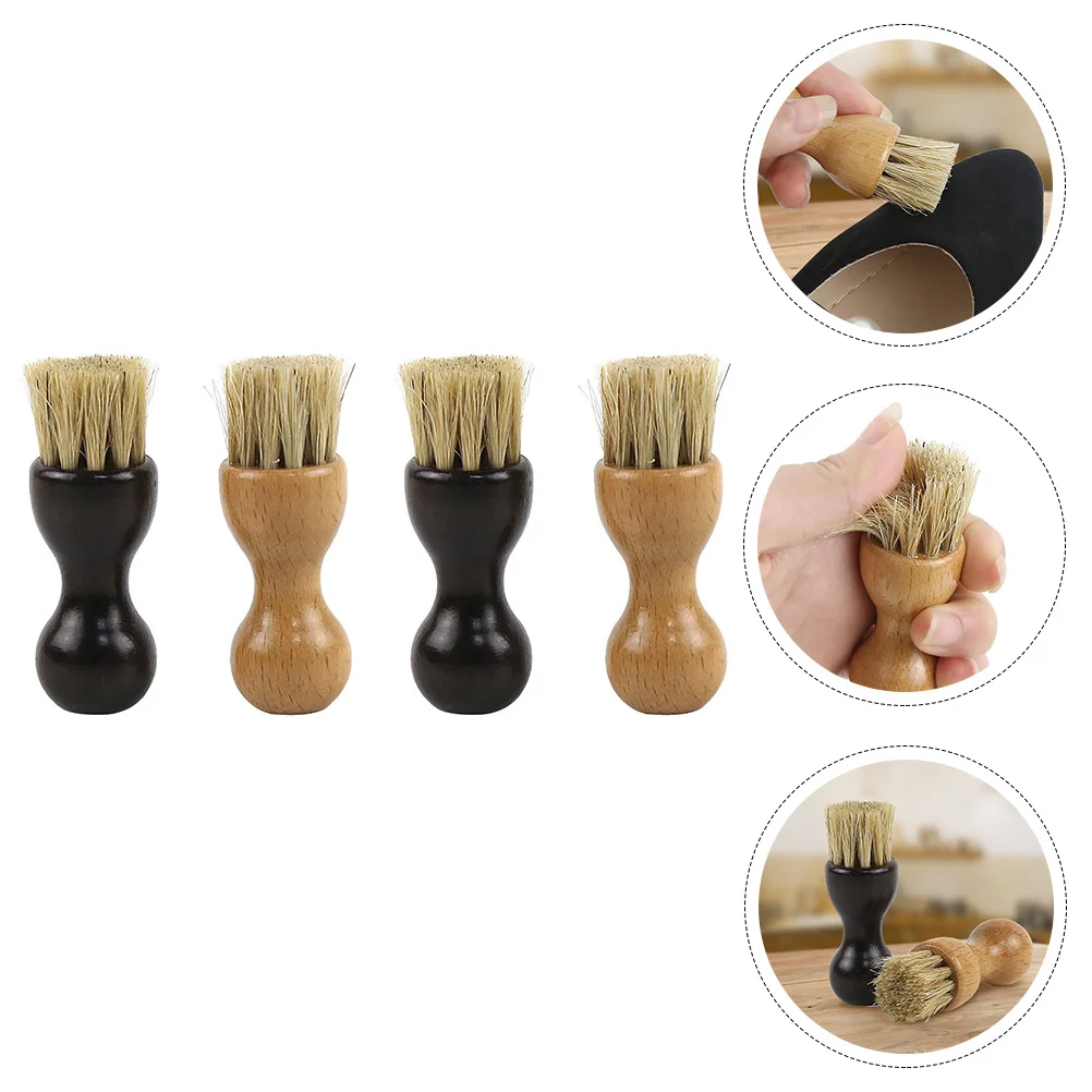 

4 Pcs Shoe Brush Shoes Seam Cleaner Care Tool Wooden Polish Cleaning Accessory Applicator Polishing