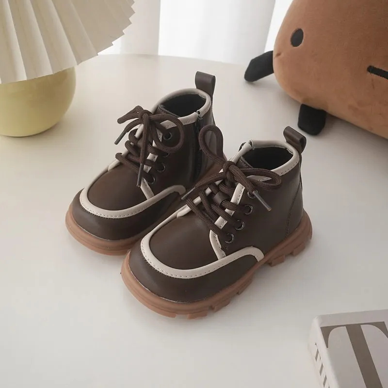 

Children Shoes Girl's Pacthwork Microfiber Leather Short Boots Boy's Soft Sole Non-slip Chelsea Boots Size 21-30