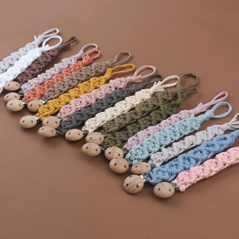 Vintage Crochet Baby Pacifier Clip Chain Woven Cotton Beech Wood Pacifier Clip DIY Nipple Holder Baby Teething Toy G99C