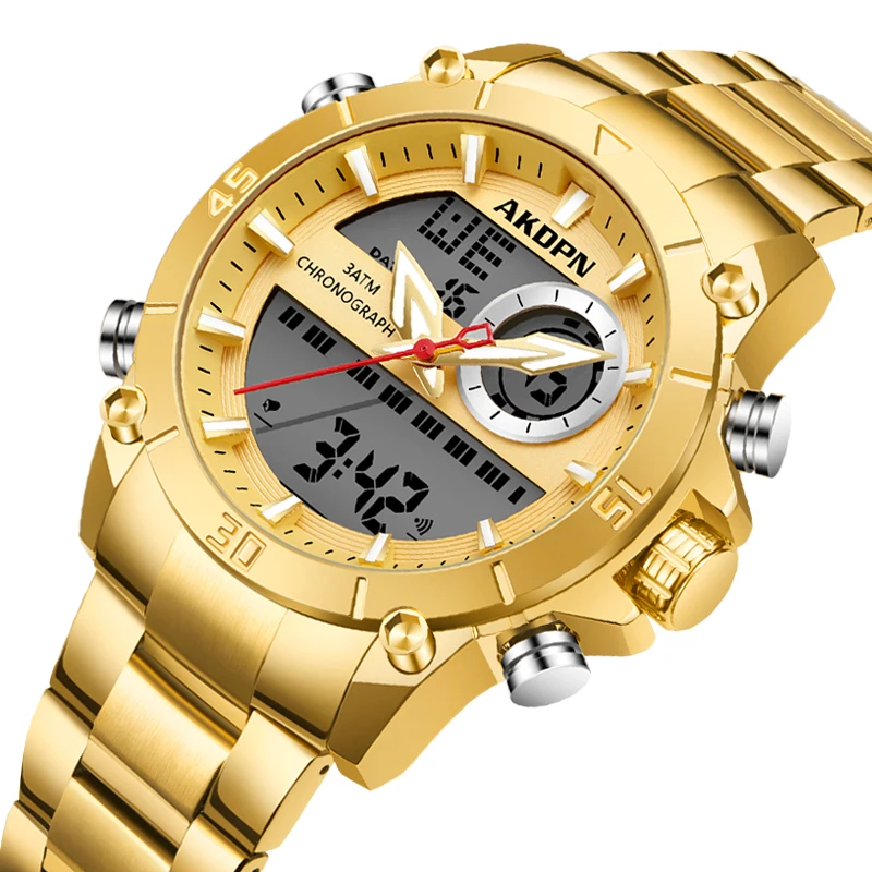 Men's Multi-Functional Sports Watch with Dual Movement and Luminous Steel Band - Waterproof Quartz