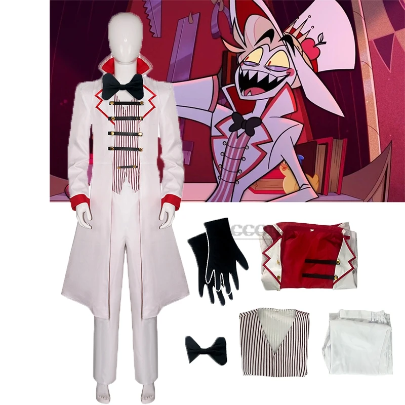 

cos Hazbin Lucifer Cosplay Anime Hotel Morningstar Cosplay Costume Daddy White Suit Devil Hell Halloween Party Adult Men Costume