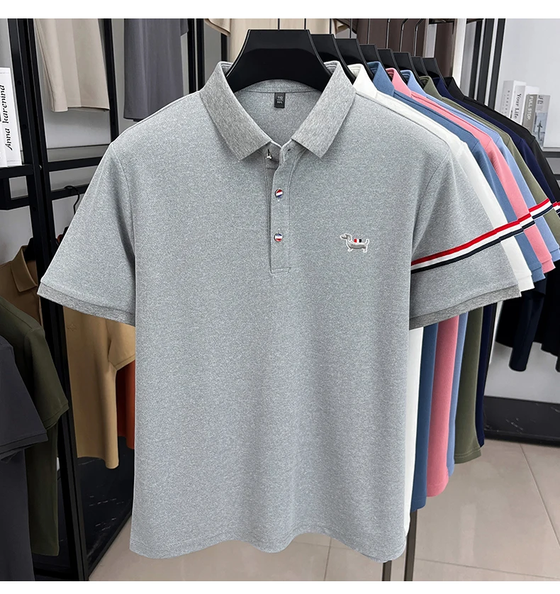 Fashion puppy embroidery men's short sleeve polo shirt luxury brand striped decoration summer breathable business casual T-shirt 37 Sc42c0bfca034480f92d0f612f3840c88u