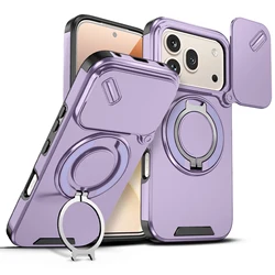 Durable Shockproof Phone Case with Magnetic Bracket and Slide Camera Protection for Honor 600 Pro (Purple)
