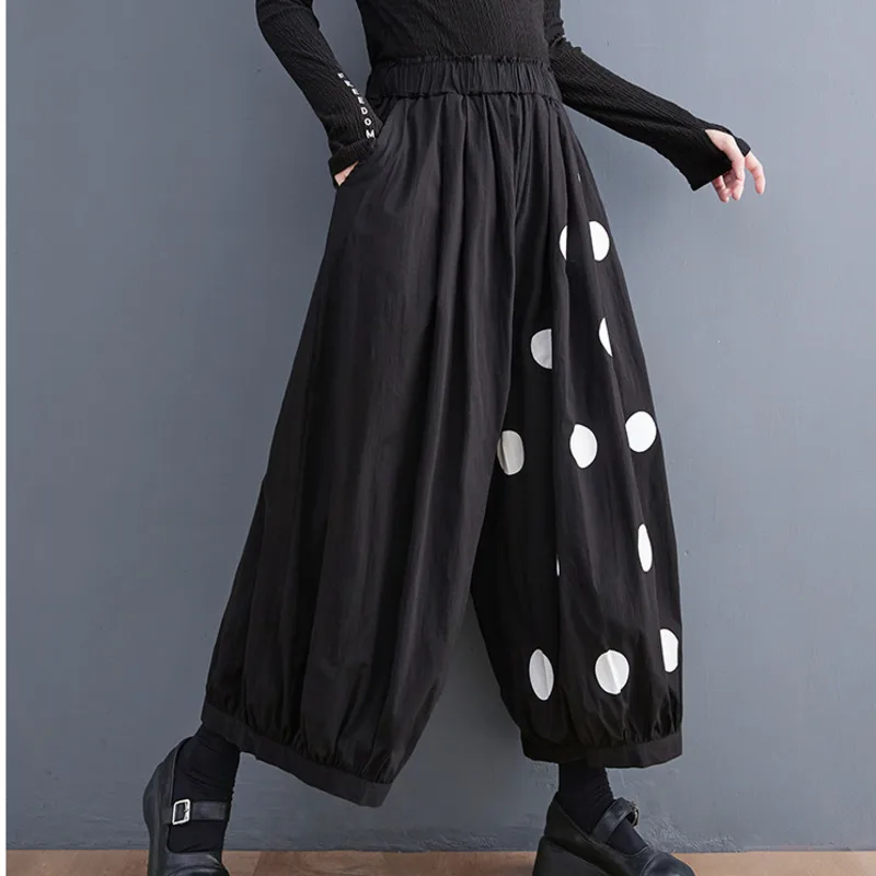 #2930 Summer Polka Dot Printed Pants Women Loose Vintage Thin Wide Leg Pants High Waisted Bloomers Trousers Ladies Streetwear