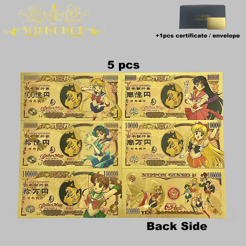 Anime Banknotes 36 Type Japan Cartoon Sailor Moon in 24k Gold Plated For Collection