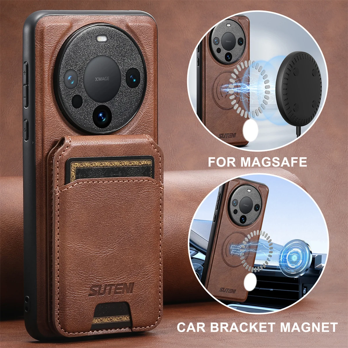 

Роскошный Съемный чехол для карт 2 в 1 SUTENI, кожаный чехол Magsafe для Huawei Mate 60 Pro Plus/60 Pro/Mate 60, чехол для беспроводной зарядки
