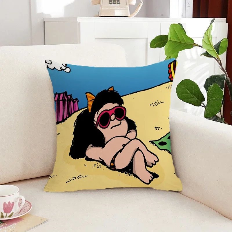 

Mafalda Pillow Cover Kawaii Duplex Printing Decorative Pillows for Bed Pillowcase Short Plush Cushion Covers Cushions Sofa 45*45