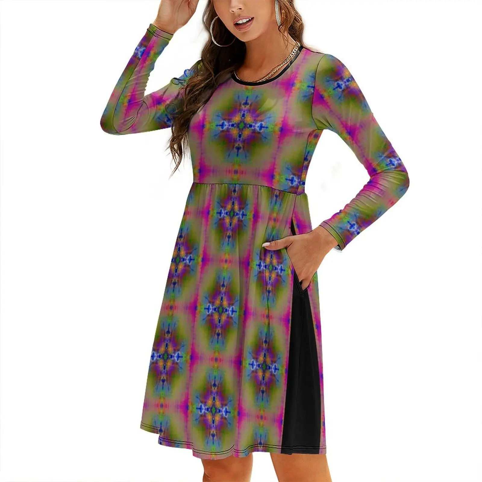 

Color Explosion Round Neck Baggy Dress loose women's dress dresses for womens summer dresses dresses summer woman 2024