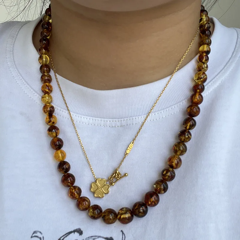 Sc42c8c923ac2441b9bc3caa3cb404cebU New Natural Amber Necklace for Women Gift Europe Baltic Floral Beads Gorgeous 100% Original Real Designer Jewelry Mallzona
