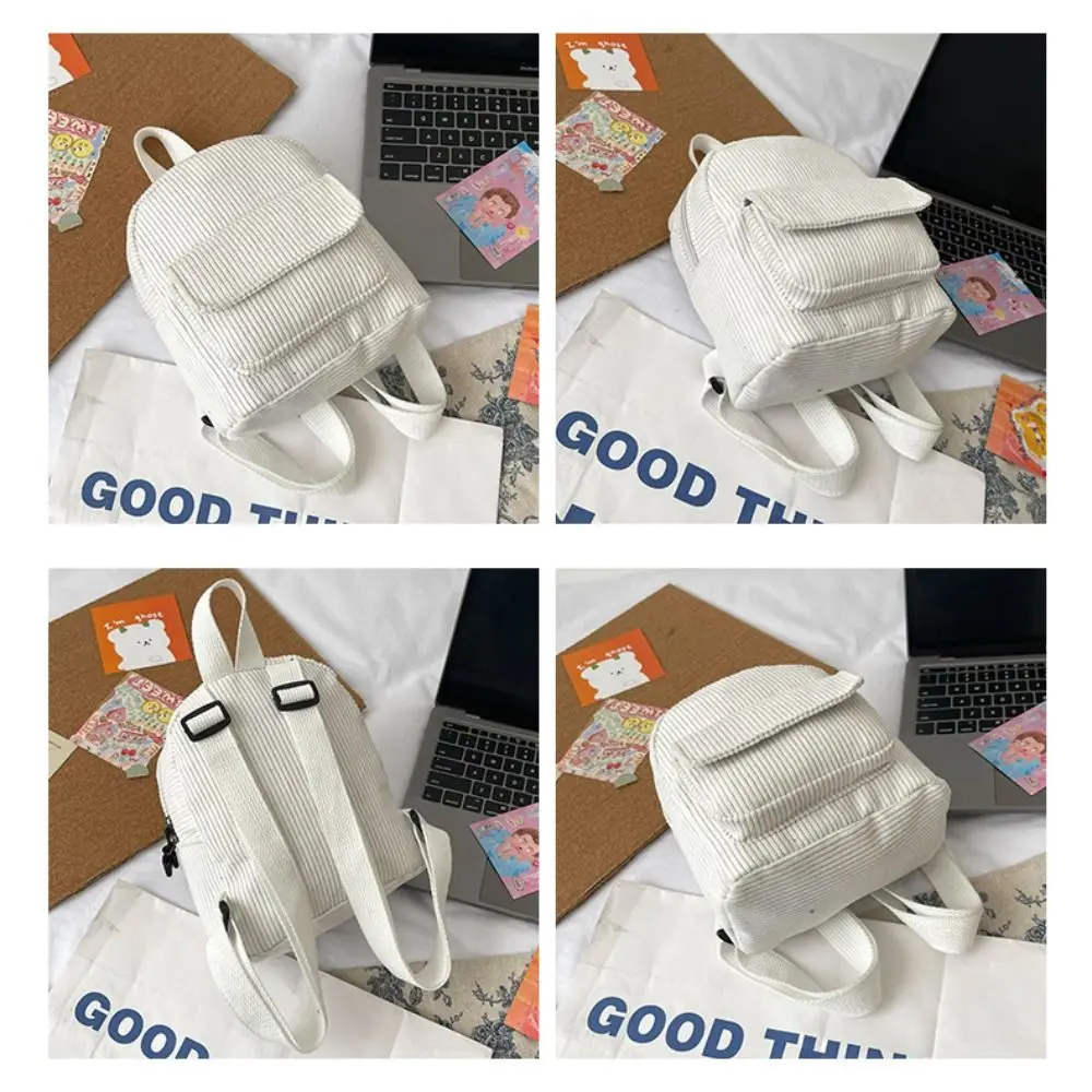 Solid Color Mini Backpack Fashion Lightweight Dacron Travel Rucksack Corduroy School Backpack Outdoor