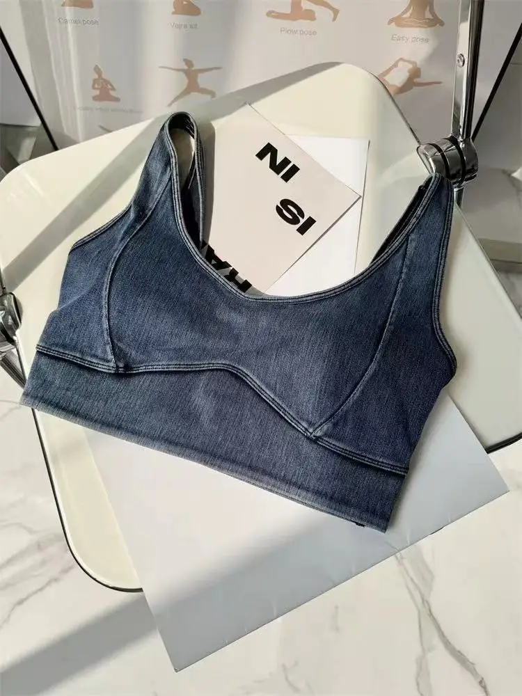 Women Jean Yoga Bra Shock-proof Sports Bra Gym Workout Running Quick-dry Tops