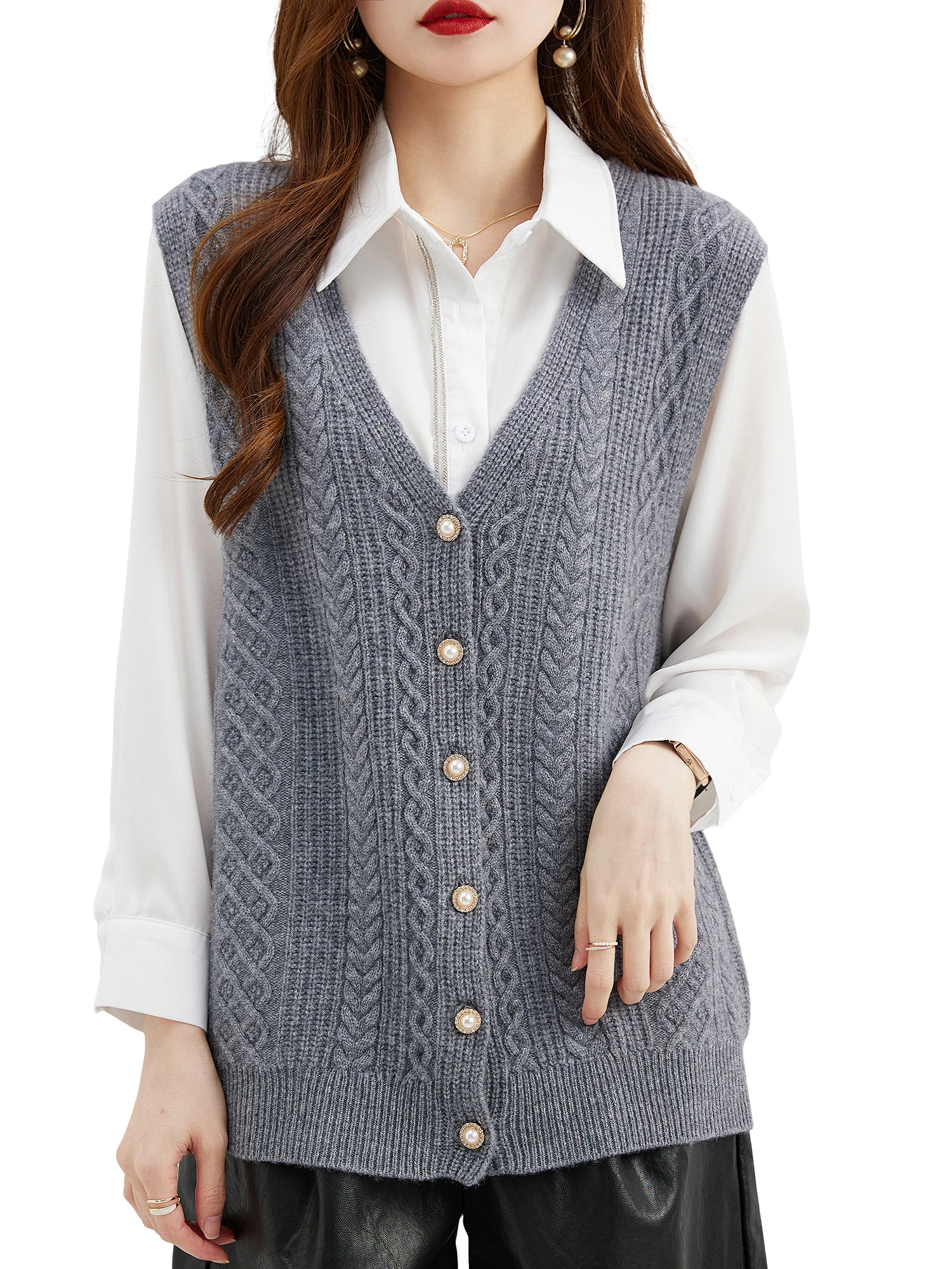 Trui mouwloos dames pullunder vest vintage casual gebreid vest V-hals