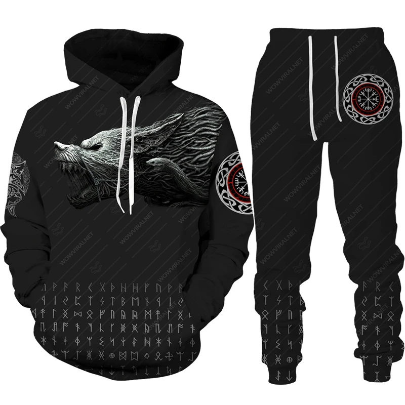 3D Printed Black Fierce Dragon Pattern Male Autumn And Winter Hoodie Pants Fashion Casual Sweashirt Pullover Men Tracksuit Set