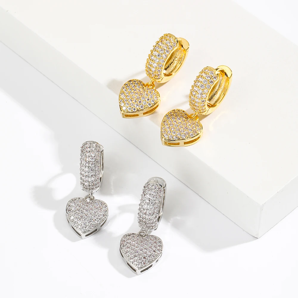 

Romantic Sweet Heart-Shaped Earrings For Women Shiny Zircon Rhinestone Earrings Stylish Party Wedding Elegant Jewelry Gift