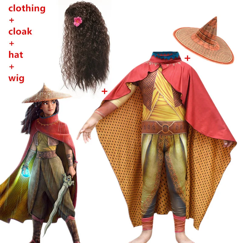 Nuovo Film Supereroe Raya Costume Cosplay Per Bambini Costume Di Halloween Raya E L'Ultimo Drago Parrucca Di Stampa 3D Di Natale